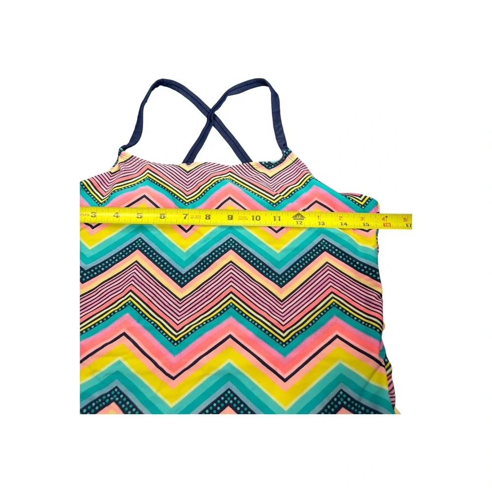 Ocean Pacific OP Girls Plus Size 16 1/2 Tankini Swim Top Chevron Zigzag‎ Cobalt